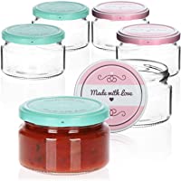 com-four® 6x Tarros de Cristal para Conservas con Tapa de Rosca&quot-Made with love&quot- en Verde y Rosa - TO Ø 82 mm - 200 ml